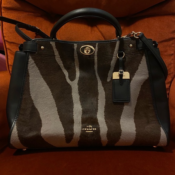 Coach Women’s Handbag Satchel/Shoulder Gramercy Calf Hair Leather Zebra Stripe - Picture 2 of 13